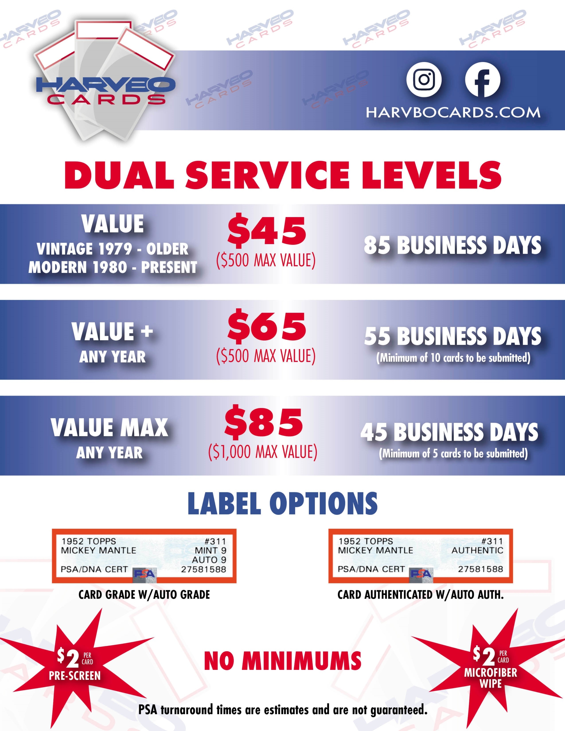 Pricing – HarvboCards: Group PSA Grading &amp; Autograph Authentication